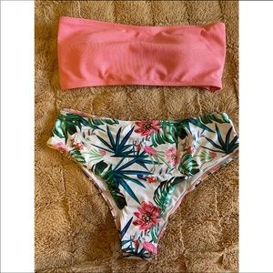 2 PIECE PINK AND FLORAL SWIMSUIT